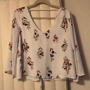 Long sleeve shirt cross tie back detail